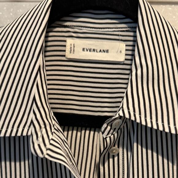 EVERLANE The Must-Have Shirt in 100% Washable Silk Black Micro-stripe 6 Preppy - Picture 5 of 8